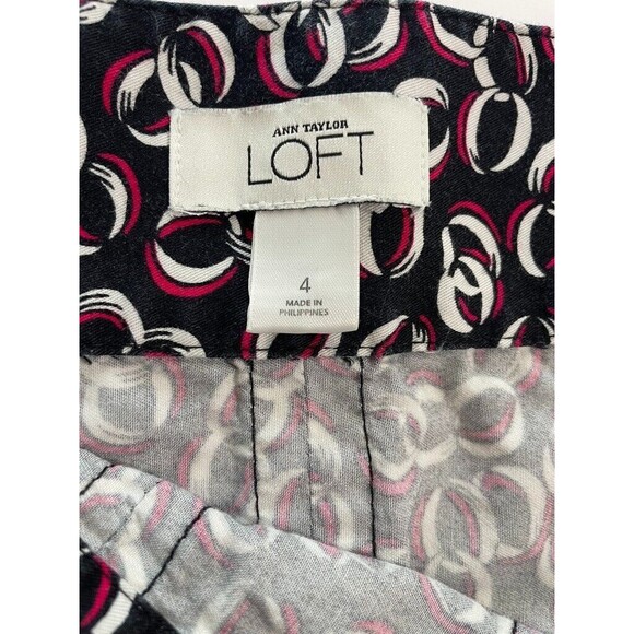 LOFT Cotton Chain Print Pleated Flare Skirt Ribbon Ann Taylor Knee Length 4 - Picture 2 of 9